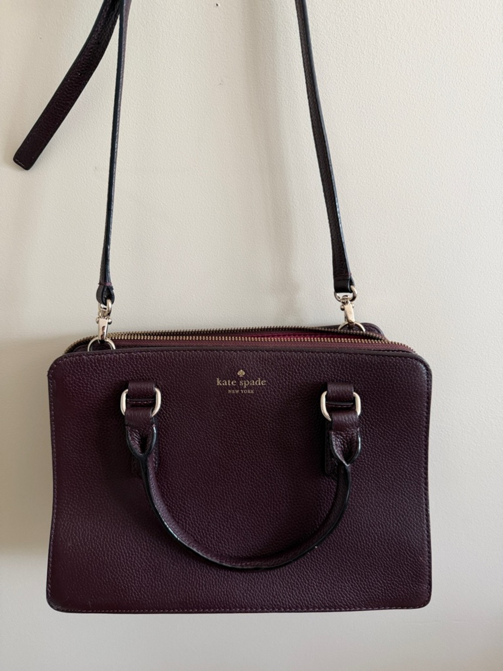 kate spade Plum Pebbled Leather Satchel with Crossbody Strap